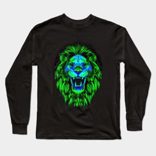 Lion Skull Interactive Green&Blue Filter T-Shirt #2 By Red&Blue Long Sleeve T-Shirt